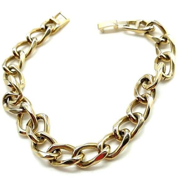 Gold-tone Curb Link Bracelet 8" Fold-over Clasp - Picture 1 of 7